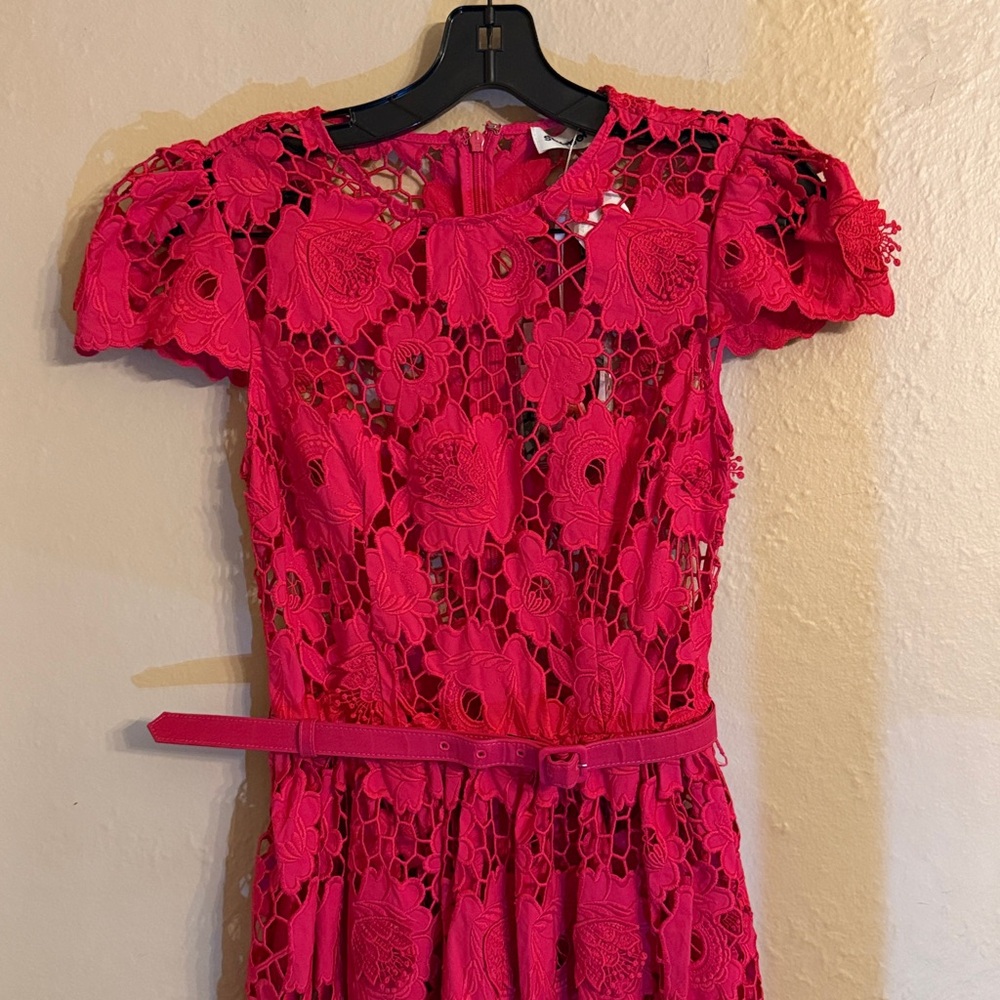 $555 SELF-PORTRAIT Poppy Belted Lace Midi Dress size US 2 No slip included! - Picture 3 of 15